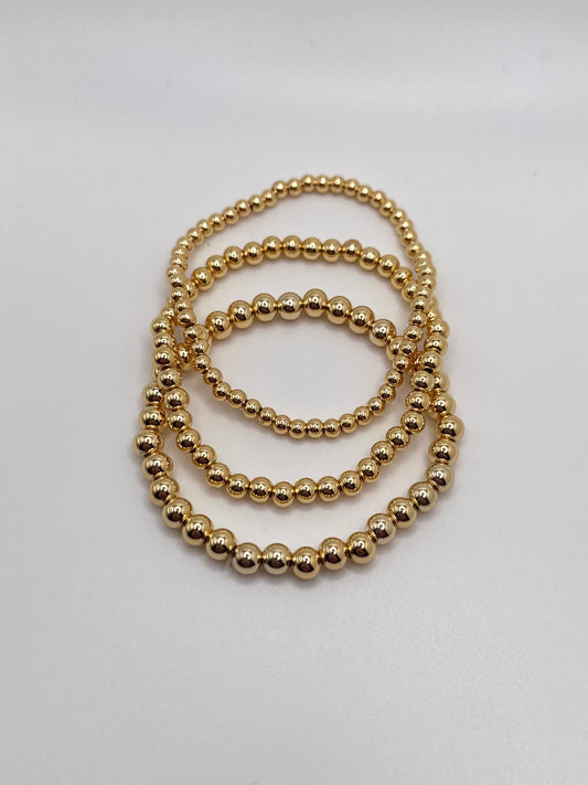 4mm, 5mm & 6mm 14k Gold Plated Beaded Bracelet