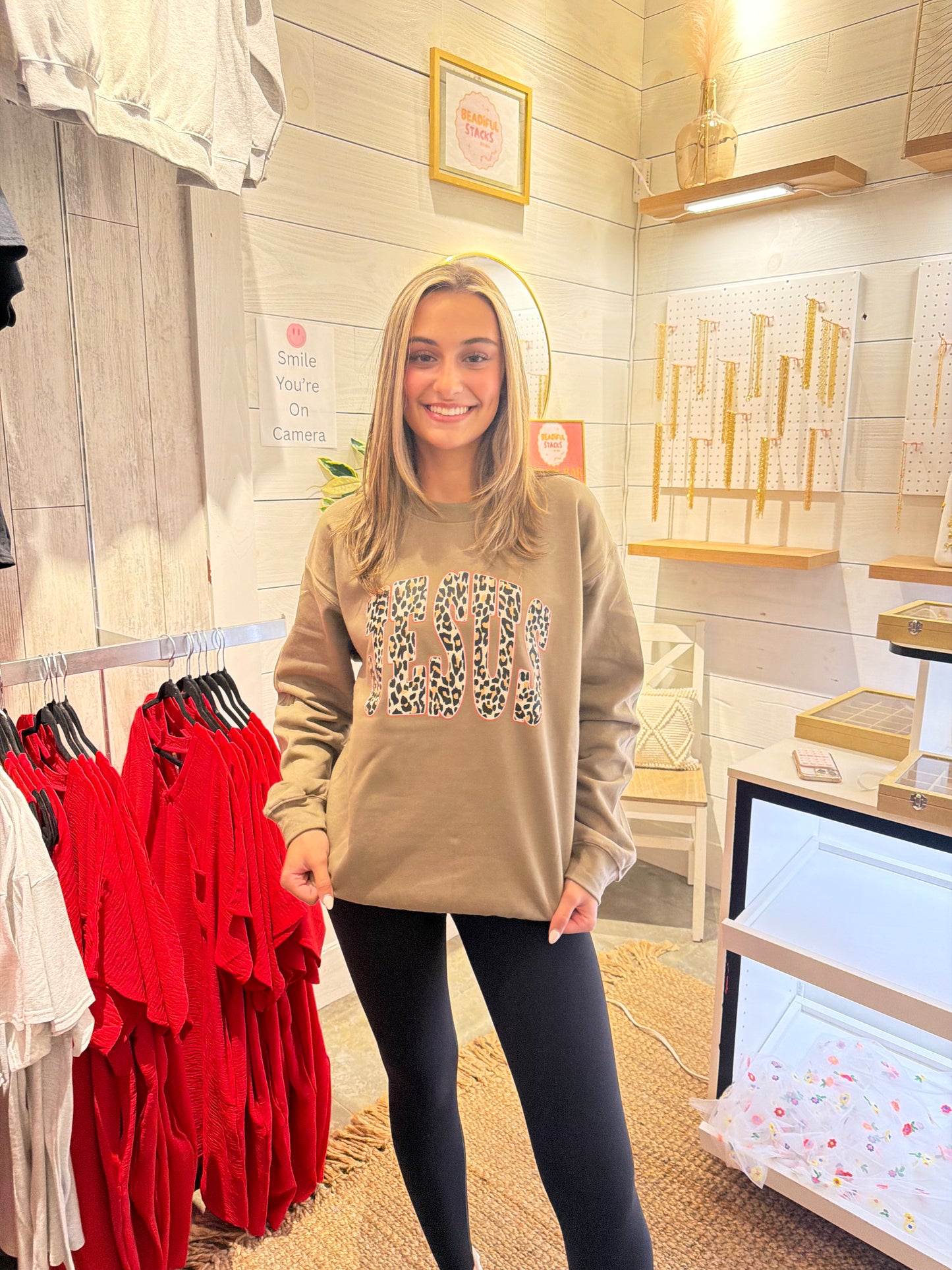 Jesus Cheetah Print Crewneck Sweatshirt