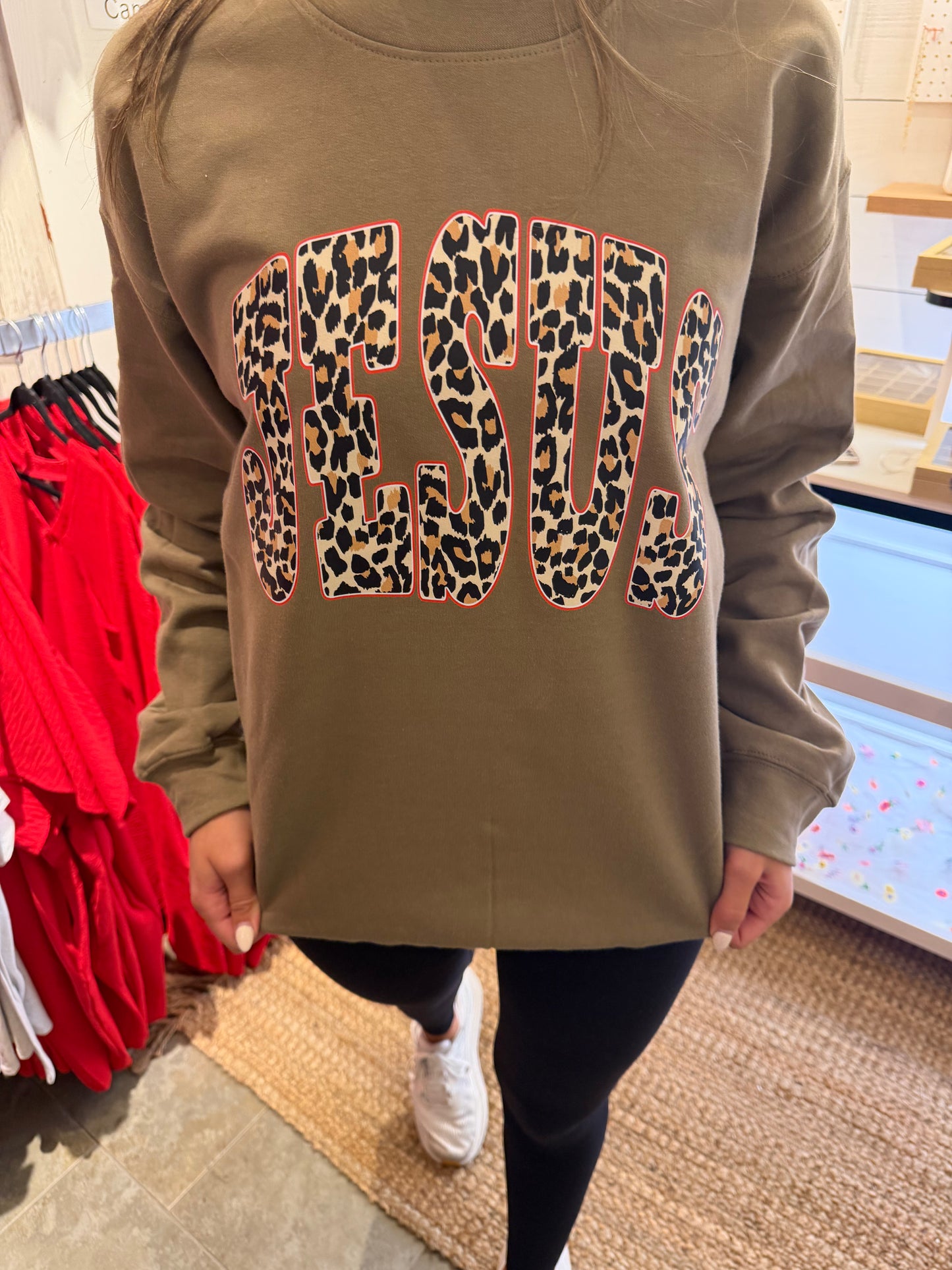 Jesus Cheetah Print Crewneck Sweatshirt
