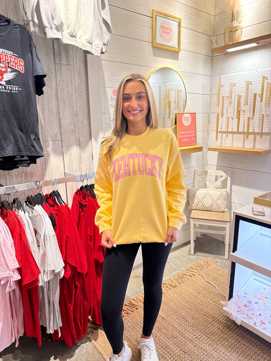 Kentucky Yellow and Pink Gingham Crewneck Sweatshirt