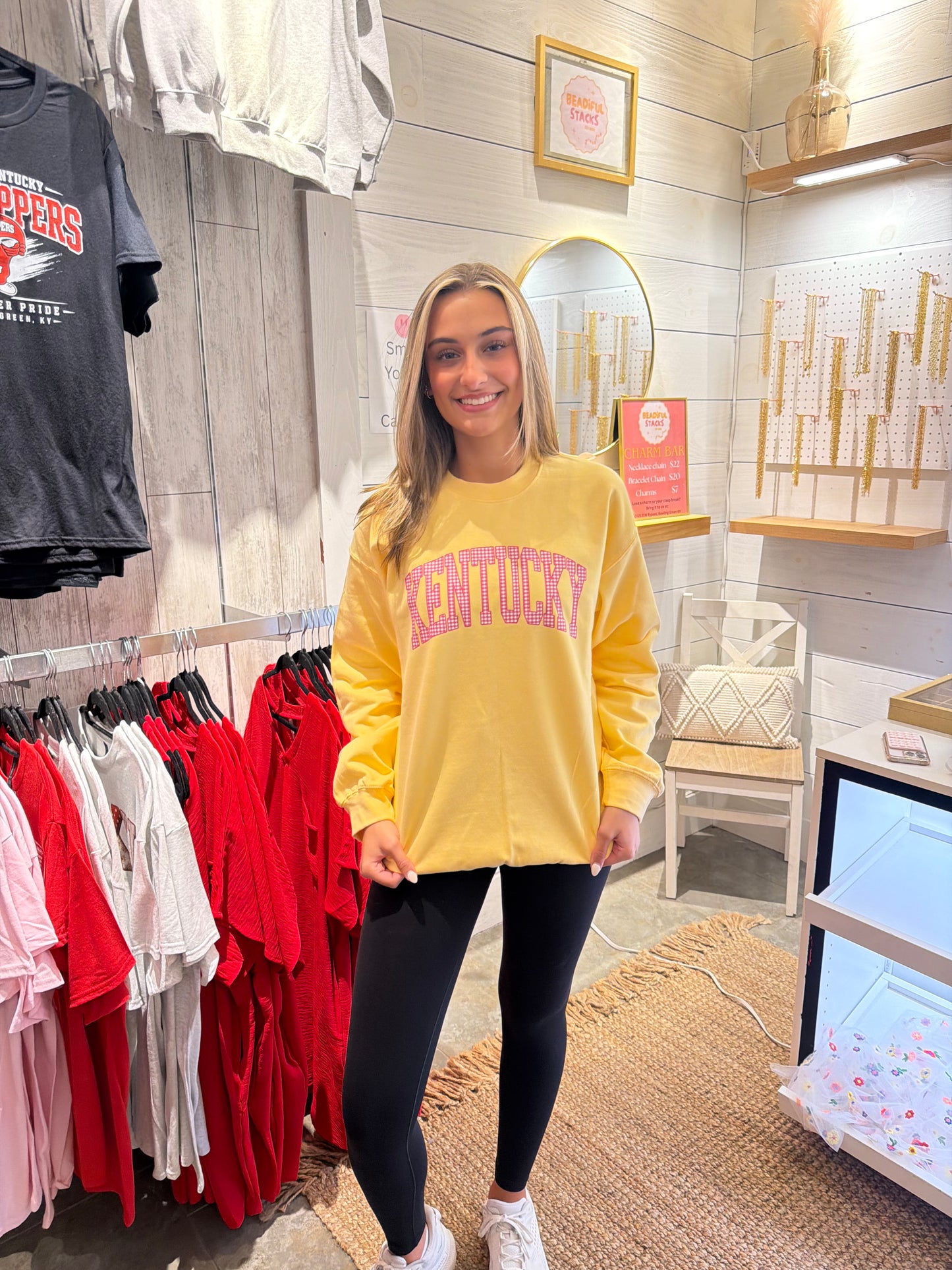 Kentucky Yellow and Pink Gingham Crewneck Sweatshirt