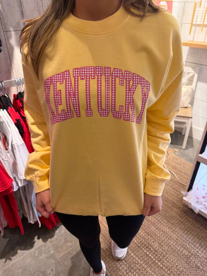 Kentucky Yellow and Pink Gingham Crewneck Sweatshirt