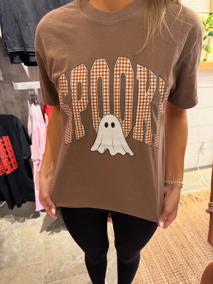 Spooky Gingham Ghost Comfort Colors Graphic Tee