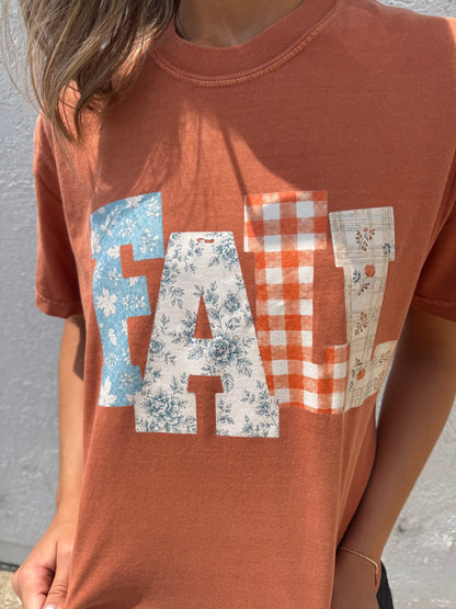 Fall Gingham Floral Patchwork Graphic Tee
