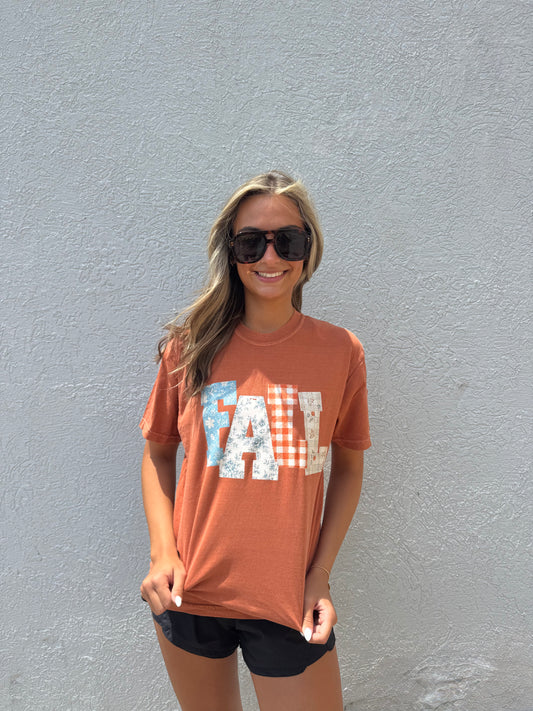 Fall Gingham Floral Patchwork Graphic Tee