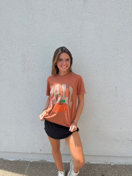 Fall Gingham Pumpkin Graphic Tee