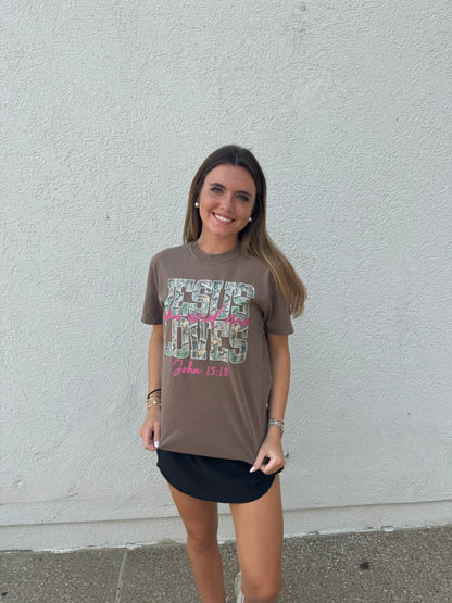 Jesus Loves You and Me Camo Graphic Tee