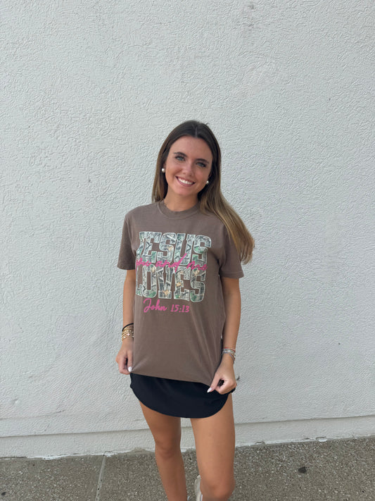 Jesus Loves You and Me Camo Graphic Tee