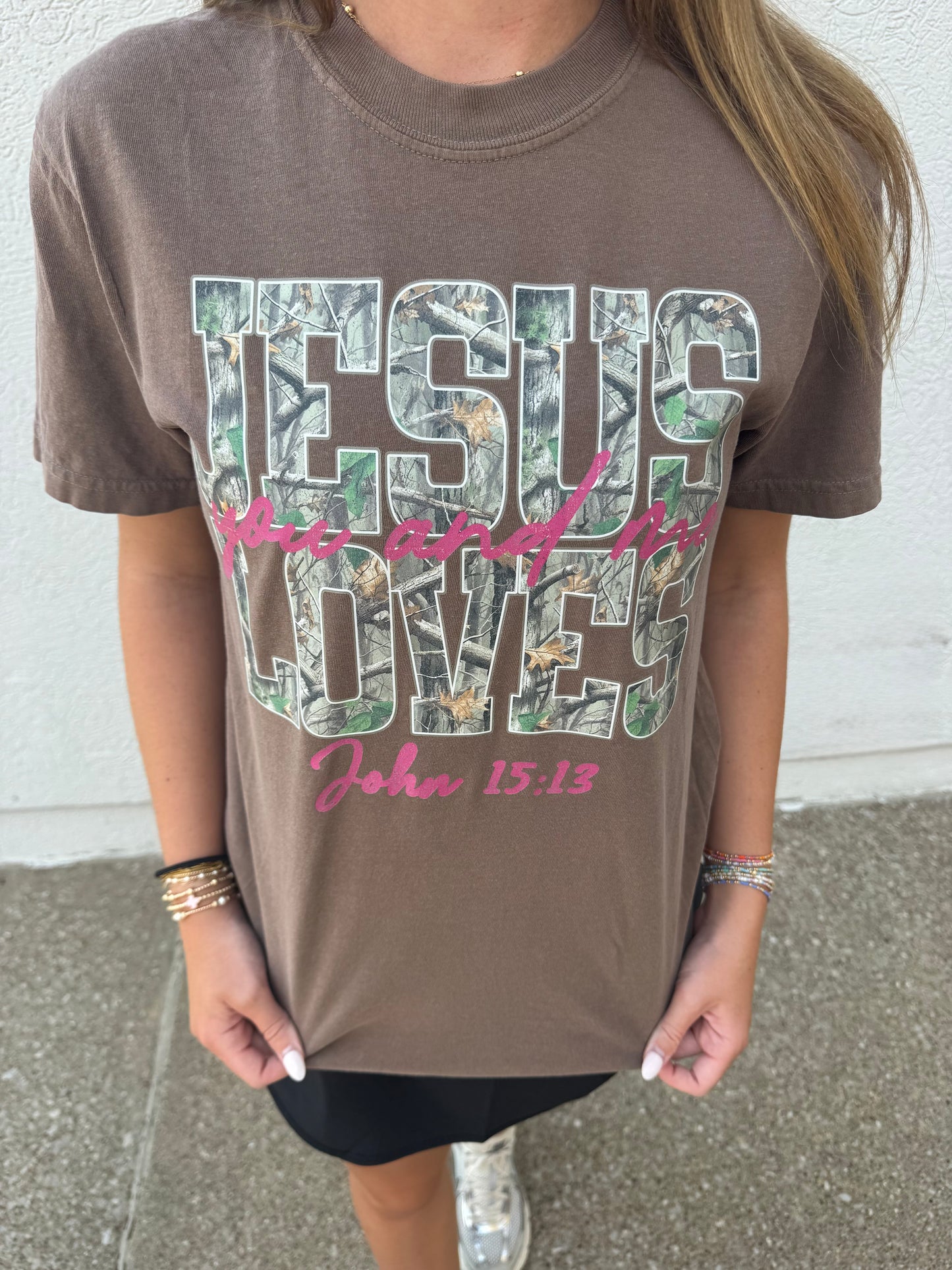 Jesus Loves You and Me Camo Graphic Tee