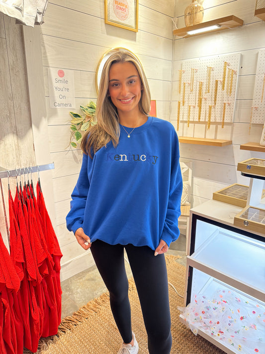 Kentucky Royal Blue Embroidered Crewneck Sweatshirt